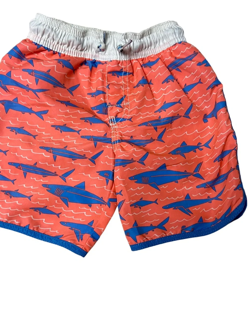 OshKosh B'gosh Coral Swim Trunks with Blue Shark Print